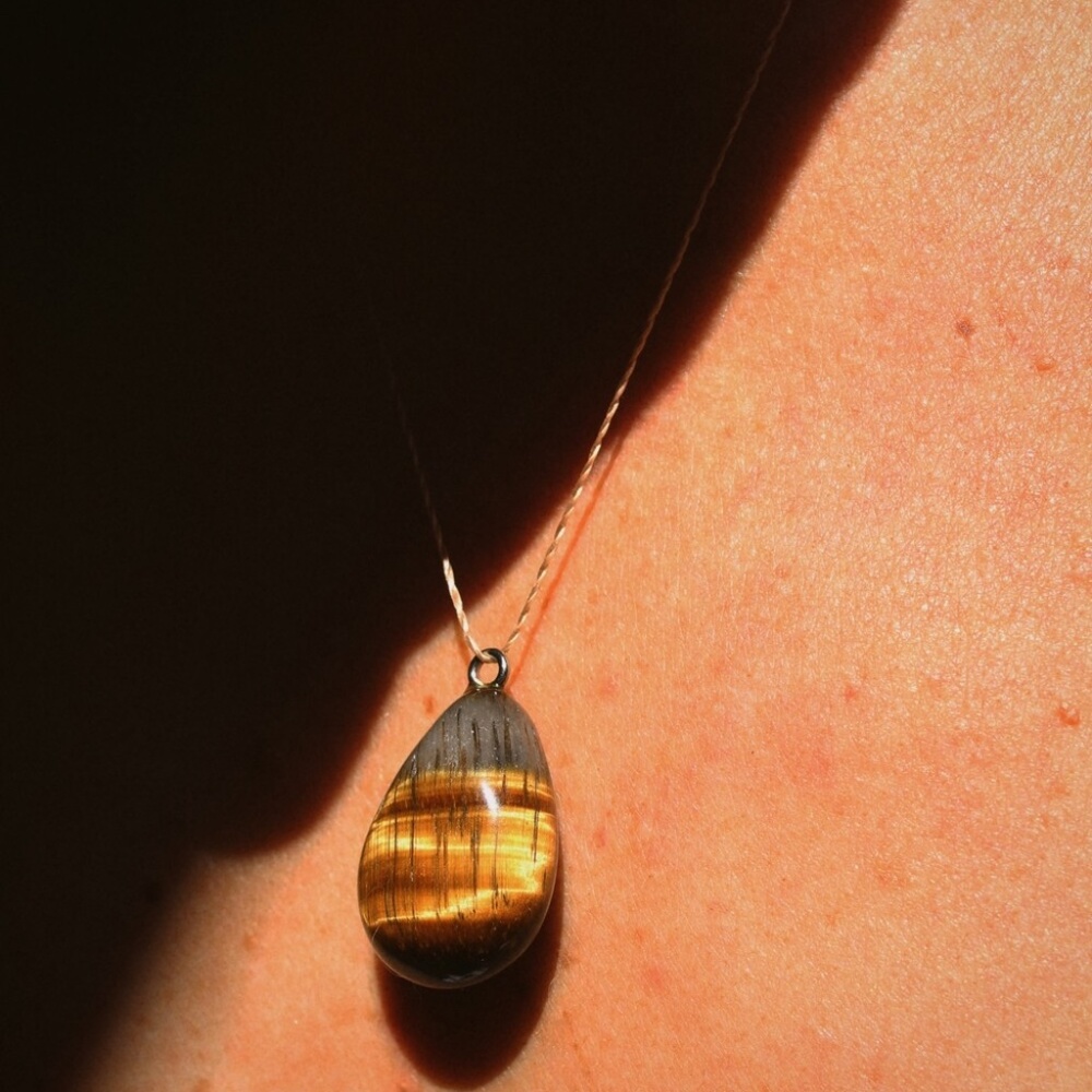 "Gilded Tiger" Tigers Eye Pear Pendant